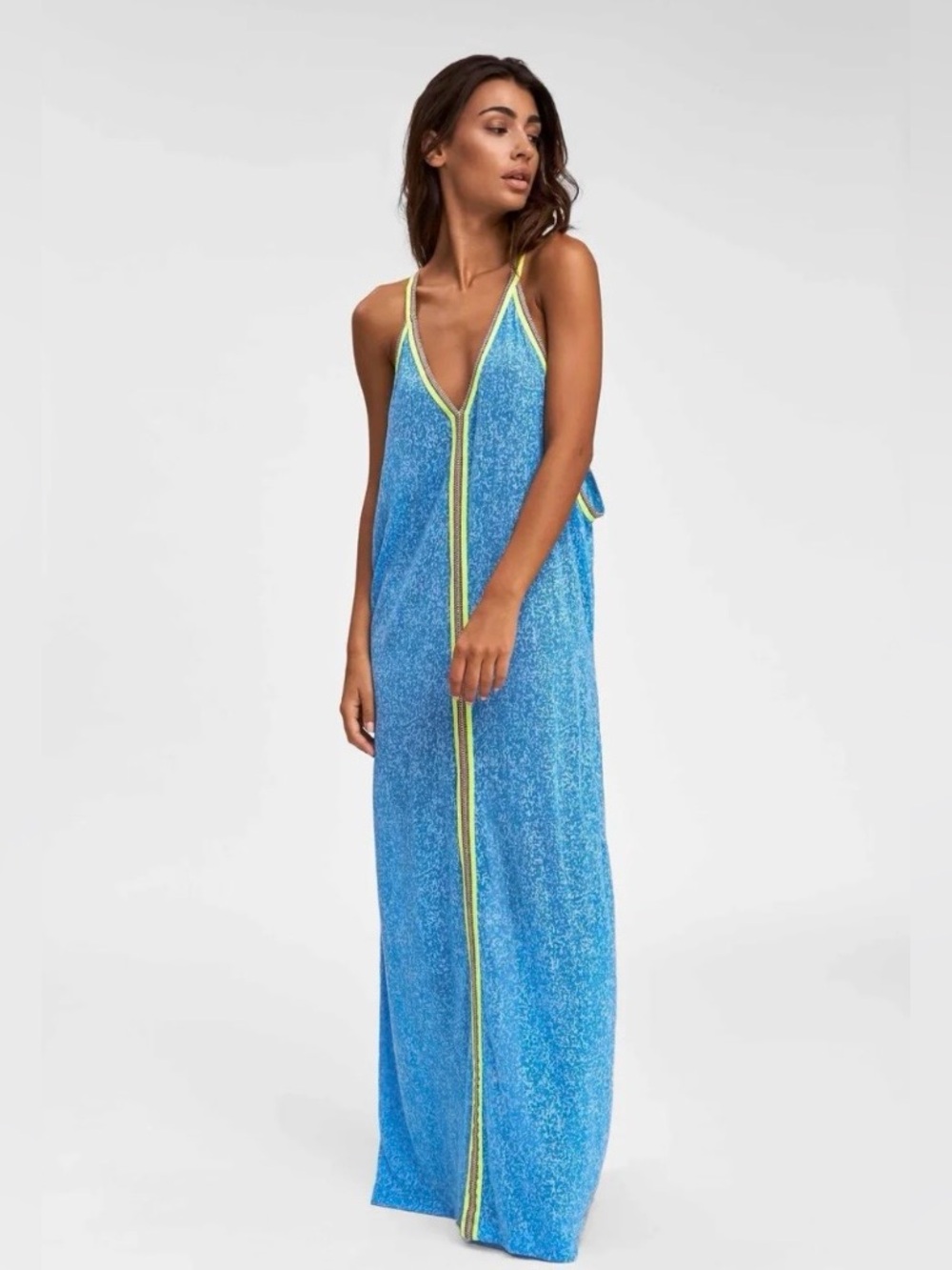 Pitusa Blue Maxi Dress with Neon Trim